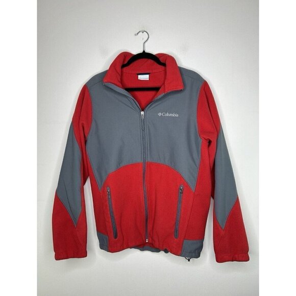 Columbia Men Nordic Trekker Fleece Jacket Wind Proof Red Gray Size Medium - Picture 2 of 11